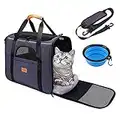 Pueikai Sac de transport pour animal domestique portable respirant pour chat et chien de 6,8 kg, sac de transport pour chat avec laisse intérieure de sécurité, bol pliable, tapis doux lavable