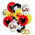 Mickey Party Globos 40 Pack,12 pulgadas Globos de látex Rojo Negro Amarillo Color Confetti Balloons Kit para Baby Shower Mickey Theme Party Supplies Suministros para fiestas de cumpleaños Decoraciones