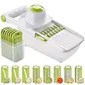 ADOV Mandoline Slicer All in 1, Kitchen Mandolin Vegetable Cutter Grater with Multifunction Interchangeable Stainless Steel Blades and Food Container for Julienne Fruit Veg Onion Potato Tomato Slicing