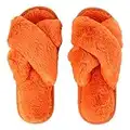 SOIMISS Winter Plush Cross Slipper Coral Fleece Furry Fluffy Open Toe House Shoes for Women Indoor Comfy Slip On Footwear Supply(Orange)