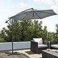 Sombrilla Colgante Parasol excéntrico para Balcón Terraza Jardín Diámetro Pantalla 270 cm Protector Ajustable Mástil de Acero con Manivela Gris