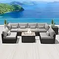 Dineli Sectional Sofa with Gas/Propane Fire Pit Table Outdoor Patio Furniture Sets (Light Gray-Rectangular Table)