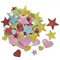 KLYNGTSK 200 PCS Glitter Foam Stickers Self Adhesive Foam Star/Heart Shapes Glitter Stickers Colourful Craft Stickers for Wall Decoration, Card Making, Craft DIY,Crafting, Scrapbooking