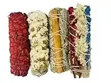 Bholi Sage Plus Sage Smudge Kit for Cleansing Negative Energy and Cleansing Home Sinuata, Dragon Blood, Cinnamon and Triple Flower Dried Sage Sticks - 4'' Long Pack of 4 White California Sage Sticks