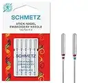 Aiguilles pour machines à coudre SCHMETZ | 5 Aiguilles à broder | 130/705 H-E | Grosseur d'aiguille 3x 75/11 et 2x 90/14 | utilisable sur toutes les machines à coudre et à broder familiales courantes et