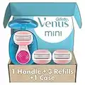 Gillette Venus Mini ComfortGlide White Tea Razors for Women, Includes 1 Mini Handle + 3 Refills + 1 Case