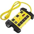 CCCEI Heavy Duty Power Strip with USB, Workshop 8 Outlet Surge Protector 2700 Joules, Industrial Metal 15Amp Power Strip, 6FT Extension Cord and Wide Spaced, Yellow