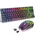 Tastiera wireless a 87 tasti mouse combinato da gioco con retroilluminazione arcobaleno 2.4G ricaricabile a sensazione meccanica+2400DPI LED+tappetini per mouse (nero)