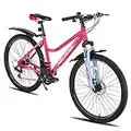 HILAND Bicicleta de Montaña MTB Bicicleta 26 Pulgadas para Mujer y Niña 21 Marchas con Suspensión Delantera Marco de Acero Freno de Disco Guardabarros Rosa…