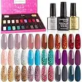 Lavender Violets UV-Gel-Nagellack 21 PCS mit Base und Matte-Glänzende glitzernd Top Coat Geschenk-Set Soak Off LED Nägel Maniküre Kit Licht Nude Farben 997F