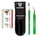 TickCheck Premium Tick Remover Kit - Stainless Steel Tick Remover + Tweezers, Leather Case, and Free Pocket Tick Identification Card (1 Set)