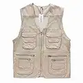 Rizanee Unisex Mesh Breathable Fishing Vest, Multi-Pockets Photography Travel Hiking Waistcoat Jacket for Adults and Youth (Beige, US S - TAG L)