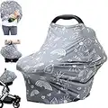 Breastfeeding Nursing Cover Carseat Canopy - Multi Use Infant Stroller Cover, Car Seat Covers for Babies, Nursing Scarf, Baby Shower Gifts for Boys and Girls (Grey Creativity)