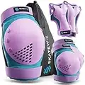 SKATEWIZ Knieschoner Kinder Armschoner Handgelenkschoner - Schoner Inliner Kinder Protektoren Set - Schützer Inline Skates Kinder - Knie und Ellenbogenschützer - Smash Größe S in Blau Violett