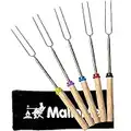 MalloMe Marshmallow Roasting Sticks - Smores Skewers for Fire Pit Kit - Hot Dog Camping Accessories Campfire Marshmellow 32 Inch Long Fork - 5 Pack