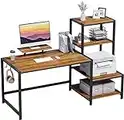 GreenForest Computer Desk 59 inch with Storage Printer Shelf Reversible Home Office Desk with Movable Monitor Stand and 2 Headphone Hooks for Study Writing PC Gaming Working, Walnut