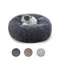 LuckySign Katzenbett Waschbar Flauschig Hundebett Rund Hundekissen Kuschel Katzenkissen Warm Katzenkorb Zum Schlafen für Kleine Hunde und Mittelgroße Katzen, (M) 50 cm Ø - Dunkelgrau