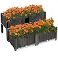 Giantex Set of 4 Raised Garden Bed kits, Plastic Elevated Garden beds with Brackets for Flowers Vegetables, Outdoor Indoor Planting Box Container for Garden Patio Balcony Restaurant, Easy Assembly (4)