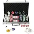 display4top Texas Holdem Poker Chips Set with Aluminum Case,2 Decks of Cards, Dealer, Small Blind, Big Blind Buttons and 5 Dice (300pcs)