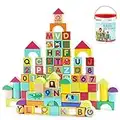 TOP BRIGHT Wooden Building Blocks for Toddlers 1 2 3 Year Old, Kids Building Toys for 1 2 Year Old Girl Boy Gift with 100 Piece