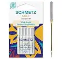 SCHMETZ Aiguilles pour machines à coudre | 5 Aiguilles à broder dorées | 130/705 H-ET | Grosseur d'aiguille 5x 75/11 | utilisable sur toutes les machines à coudre et à broder familiales courantes et