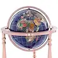 KALIFANO Large Gemstone Globe with Vibrant Polished Lapis Ocean and Mosaic Gem Continents on 37" Ambassador Antique Copper 3 Leg High Stand - World Globe with Floor Stand Office Decor