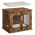 FEANDREA Dog Crate Furniture with 2-Inch Thick Cushion, Modern Dog Kennel for Small and Medium Dogs Indoor up to 45 lb, Double Entries, Heavy-Duty Dog Cage, Side End Table, Rustic Brown UPFC006X01