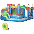 Outsunny Kids Inflatable Bouncy Castle Water Slide 6 in 1 Bounce House Jumping Castle Water Gun Climbing Wall with Air Blower for Age 3-8, 3.9 x 3 x 2m