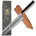 KATSU Kiritsuke Chef Knife - Damascus - Japanese Kitchen Knife - 8-inch - Handcrafted Octagonal Handle - Wood Sheath & Gift Box