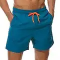 SILKWORLD Men's Swim Trunks Quick Dry Beach Shorts with Pockets (Medium, Peacock Blue/DL)