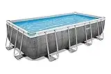 Bestway Power Steel Frame Pool Komplett-Set mit Filterpumpe 488 x 244 x 122 cm, Rattan-Optik (Schiefergrau), eckig