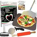 Kit completo per pizza casa-pietra in cordierite antiaderente-roulette taglio pizza-pala per pizza-mattarello-rotolo picque pasta veloce e bonus un libro di ricette