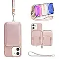 ZVE Wallet Case for iPhone 11, Zipper Phone Case with Credit Card Holder Slot Wrist Strap Handbag Purse Protective Case for iPhone 11 6.1" 2019 - Rose Gold