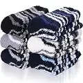 EBMORE Chaussette antidérapante femmes hommes cadeau d'hiver pilou chaussettes pantoufles maison et hôpital 6 paires (C rayé foncé (6 paires))