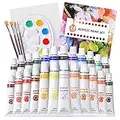 ANSTA Juego de Pintura acrílica, 24 colores (12 ML), con 4 pinceles, 1 paleta, 1 lienzo, para papel, madera