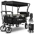 TRESKO Carro de Mano para Jardín | Carretilla Plegable de Transporte para Playa con Arneses | Carro, Remolque de Mano con Ruedas + Frenos + Bolsa de Transporte