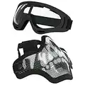 Aoutacc Airsoft Ensemble Masque et Lunettes, Demi-Masque en Acier Plein Masque et Lunettes pour CS/Chasse/Paintball/Tir (Masque de crâne Noir) (Black Skull Mask)