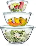 Luvan High Borosilicate Glass Mixing Salad Bowls with Lids Set of 3(4.5QT,2.7QT,1.1QT),Large Kitchen Nesting Bowls, Great for Food Storage, Cooking, Baking, Prepping,Dishwasher and Microwave Safe