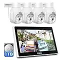 Hiseeu PTZ Wireless Security Camera System with 10'' HD Monitor, 4PCS Outdoor Security Cameras, Spotlight, 360° View, 2-Way Audio,10CH 5MP NVR Preinstall 2.5'' 1TB HDD, Work with Alexa, Cloud Storage…