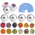 74pcs Bath Bomb Mold and Dried Flower Set, DIY Kit Includes 12pc Bath Bomb Metal Mold, 12 Packs of Natural Dried Flowers, 50 Pack Shrink Wrap Bags for Handmade Bath Bomb Making (2.36 Inch)