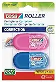 tesa Mini Roller Correction ecoLogo - 2 Pack Blue and Pink Small Ergonomic White Out Tape, Tape Size 6 m x 5 mm