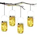 Solarlampe, SUNNOW 4 St¨¹ck Solar Mason Jar Licht LED Solar Licht Einmachglas Laterne Solarleucht f¨¹r Au?en Garten Deko, Weihnachtsferien Einmachgl?ser Wasserdichte Garten H?ngeleuchten (Warmwei?)