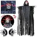 Prextex 152cm Animierter Hängender Grim Reaper mit Schädel und Kettenfesseln für die Gruseligste Indoor Outdoor Dekoration zu Halloween, Garten, Haustür Deko