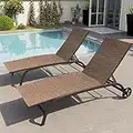 Crestlive Products Aluminum Chaise Lounge Chairs with Wheels Outdoor Adjustable Recliner Five-Position and Full Flat Tanning Chair All Weather for Patio, Beach, Yard, Pool (2PCS Brown)