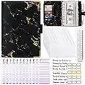 A6 Budget Planner Deutsch, Budget Binder, Loseblatt Notizbuch mit Klar Plastik Binderumschlägen, Budgetblätter, Etikettenaufklebern, Herrscher, Geld Sparen Binder Wallet （Marmor Schwarz）