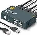 KVM HDMI Switch USB 2 Puertos 4K, USB2.0, 4K@30Hz Conmutador KVM 2 PC 1 Monitor, Ultra HD, con 2 Cables USB y 2 HDMI