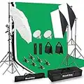 [Upgraded LED Bulb] MOUNTDOG Photography Lighting Kit, 6.6X 10ft Backdrop Stand System and 900W 6400K LED Bulbs Softbox and Umbrellas Continuous Lighting Kit for Photo Video Shooting