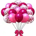 AULE Hot Pink and Baby Pink Balloons 12 inch 60 Pcs Premium Latex Magenta Confetti Balloon & 64 ft Ribbon for Party Decorations