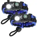 Nexfinity One Survival Paracord Bracelet - Tactical Emergency Gear Kit with SOS LED Light, 550 Grade, Adjustable, Multitools, Fire Starter, Compass, and Whistle - Set of 2 (Blue)