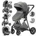 Gcarebb Passeggino 3 in 1, Passeggini Cittadine Con Seggiolino Auto, Passeggino Canna Portatile Pieghevole in Un Clic, Passeggini Combinato Paesaggio Alto Telaio in Alluminio Per Neonato